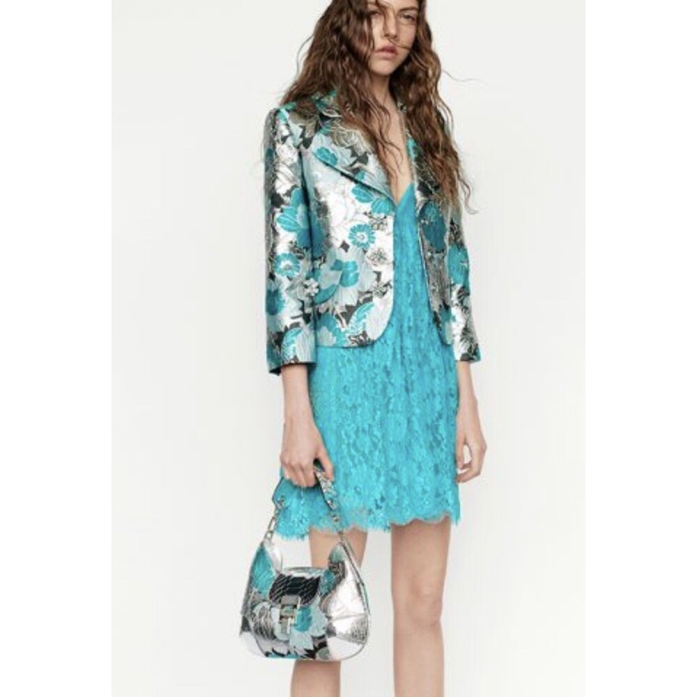 MICHAEL KORS Collection Resort 2019 Turquoise & Silver Jacket (Size 6)-$2250.00